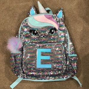 Flip Sequin Initial E Unicorn Backpack